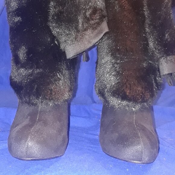 Knee-High Boots Pointed Toe Stiletto Heel 4.3" Winter Boots With Faux Fur - Picture 4 of 7